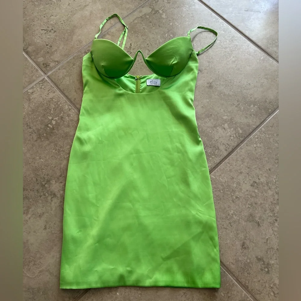 Oh Polly Neon Green Satin Dress